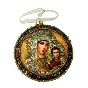 Ornament Icon of Our Lady of Kozan Gold Ornate Glass Russian Orthodox